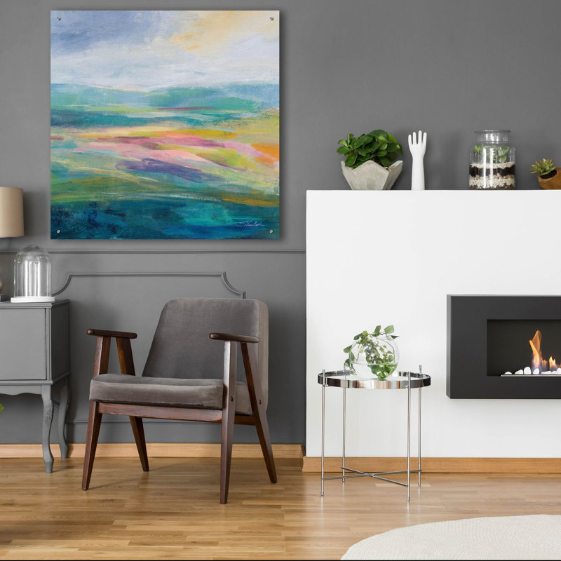  «Flower Hill 2» par Silvia Vassileva, art mural en verre acrylique, 36 po x 36 po