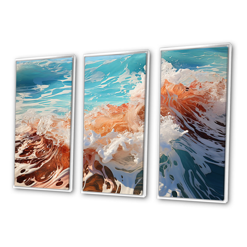 «Beach Waves Fusion» - ensemble d'art mural plage, Cadre flottant blanc, H 32 po x l 48 po x P 1 po
