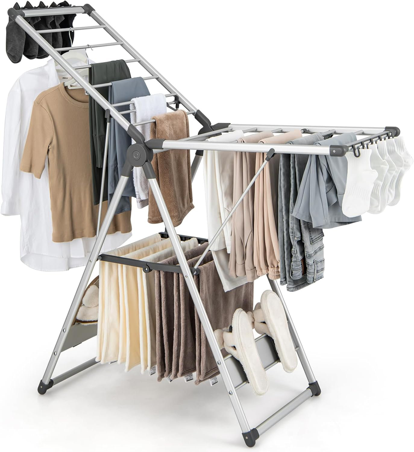 Orren Ellis 2-Layer Aluminum Foldable Laundry Drying Rack With 5-Level ...
