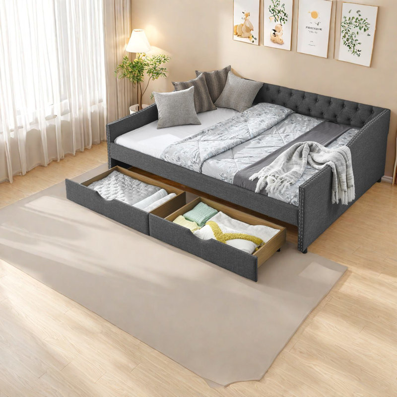 Lit de repos moderne en bois et lin