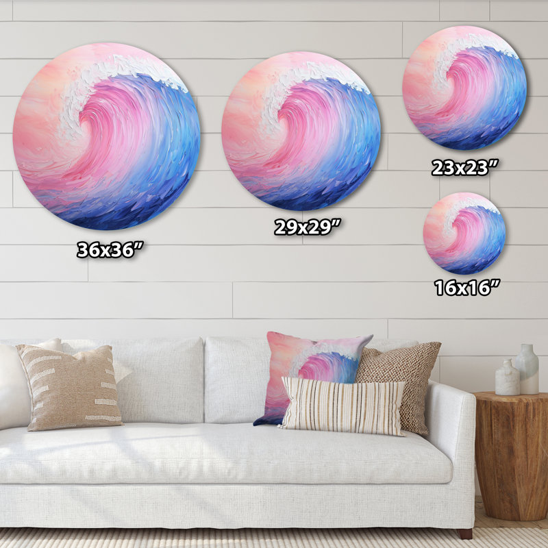 «Coastal Rainbow Wave Energy», art mural rond en métal rose, H 16 po x l 16 po