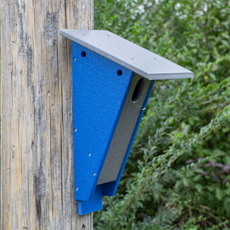 Gray and Blue Poly Resin Mid-Century Modern Birdhouse
