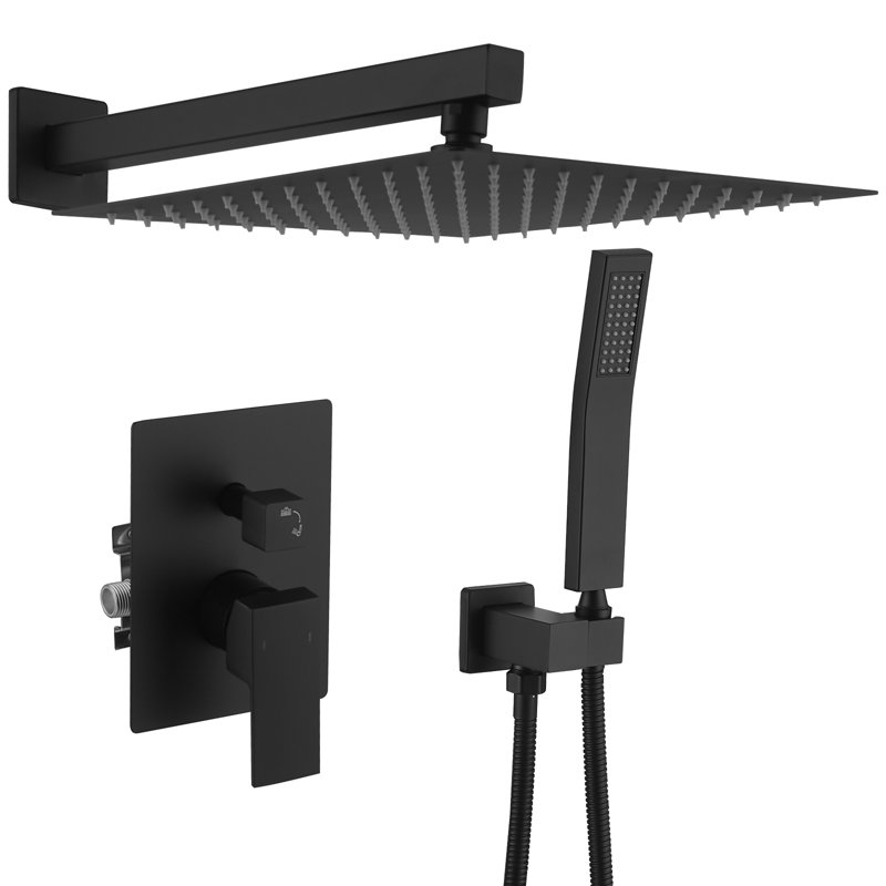 10 In. Showerhead Single Handle 2-Spray Square Shower Faucet 2.5 GPM With Adjustable Heads In  Valve Included, Matte Black