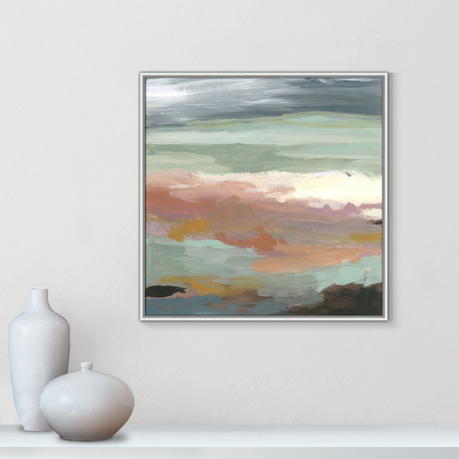Ocean Bluffs by Carol Robinson - Painting Print on Paper, Picture Framed Canvas, 31.5" H x 31.5" W, White