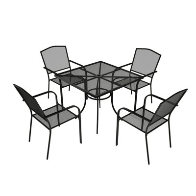 Ensemble repas de patio en acier 5 pièces Takeyshia noir (parasol à durée limitée)