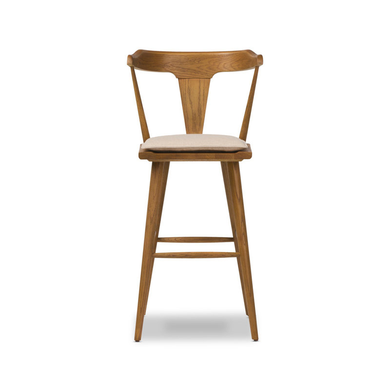 Garth Solid Wood Bar Stool, Bar Stool (29.94" Seat Height), Sandy Oak, Antwerp Natural/Linen Blend
