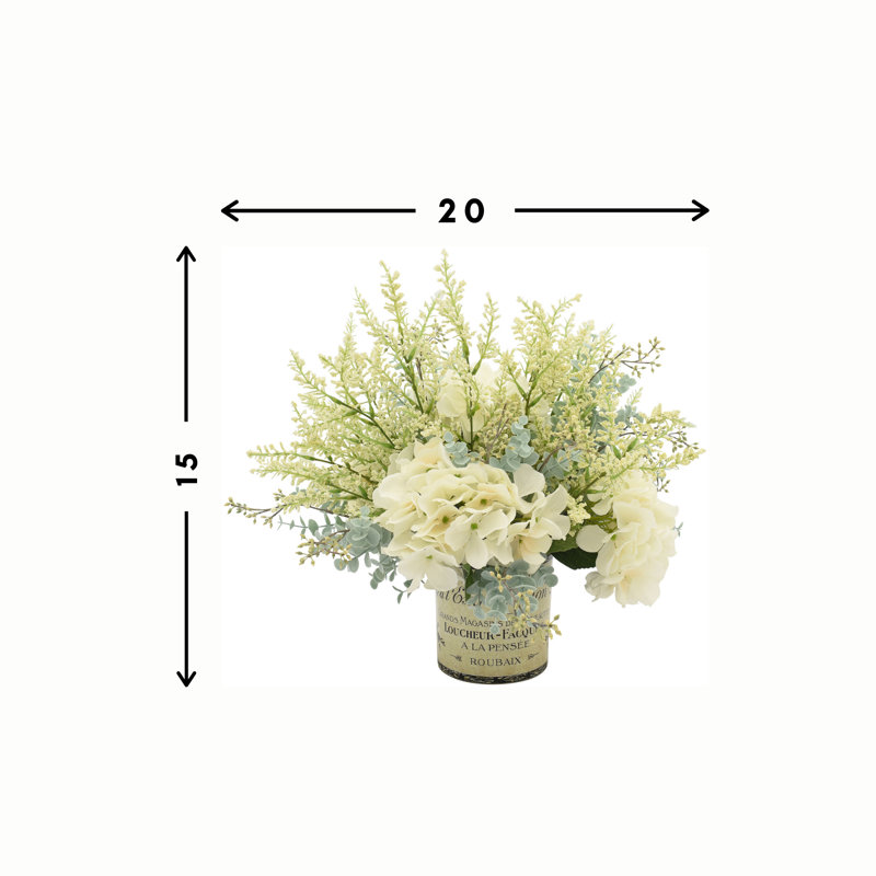 Hydrangea, Heather and Eucalyptus Centerpieces in Glass Vase