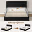 Structure de lit grand format, lit plateforme avec rangement en velours et 4 tiroirs, support de lattes en bois, aucun sommier requis, assemblage facile, noir