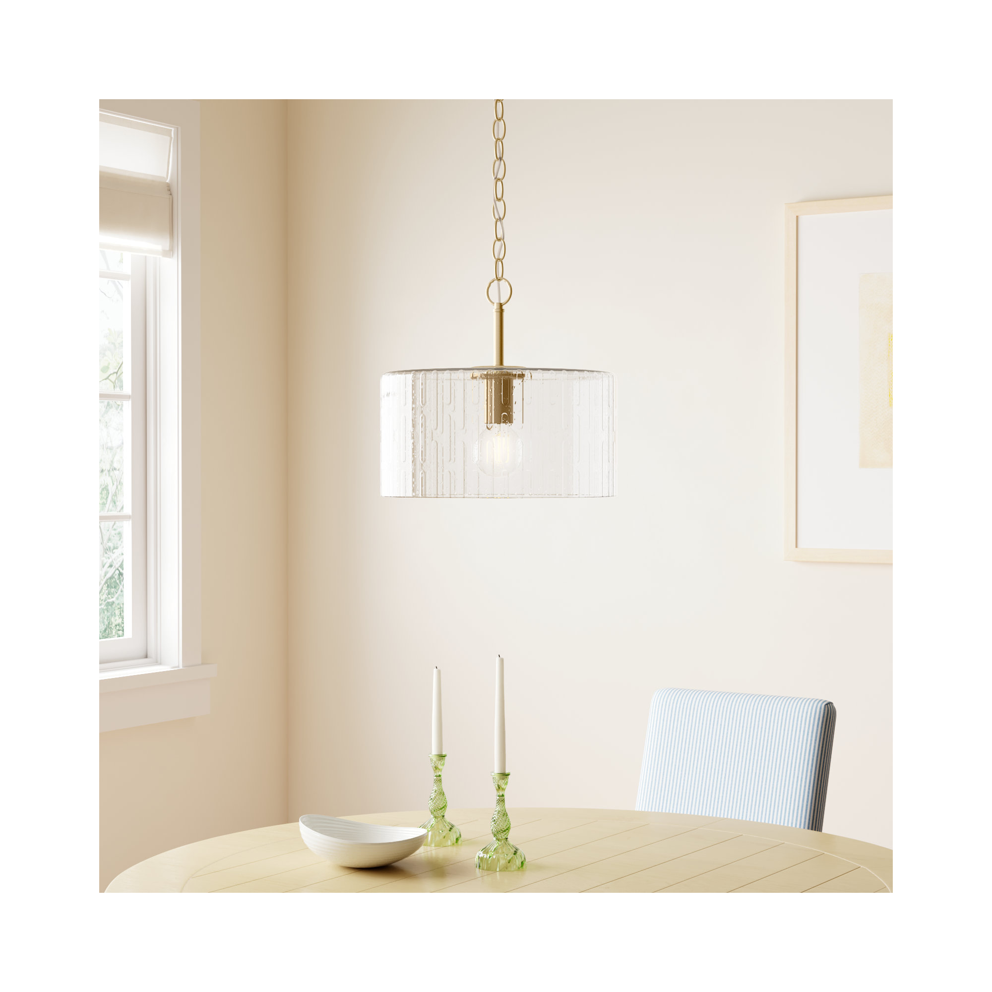 Morrone Single Light Glass Semi Flush Mount, Aged Brass