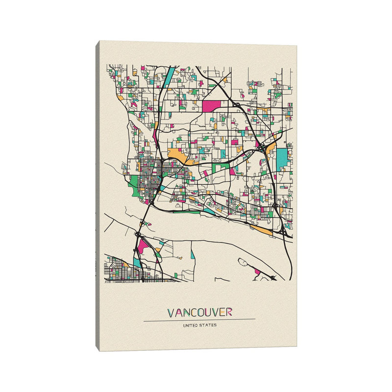 «Vancouver, Washington Map» par Ayse Deniz Akerman, impression sur toile tendue, H 12 po x l 8 po x P 0,75 po