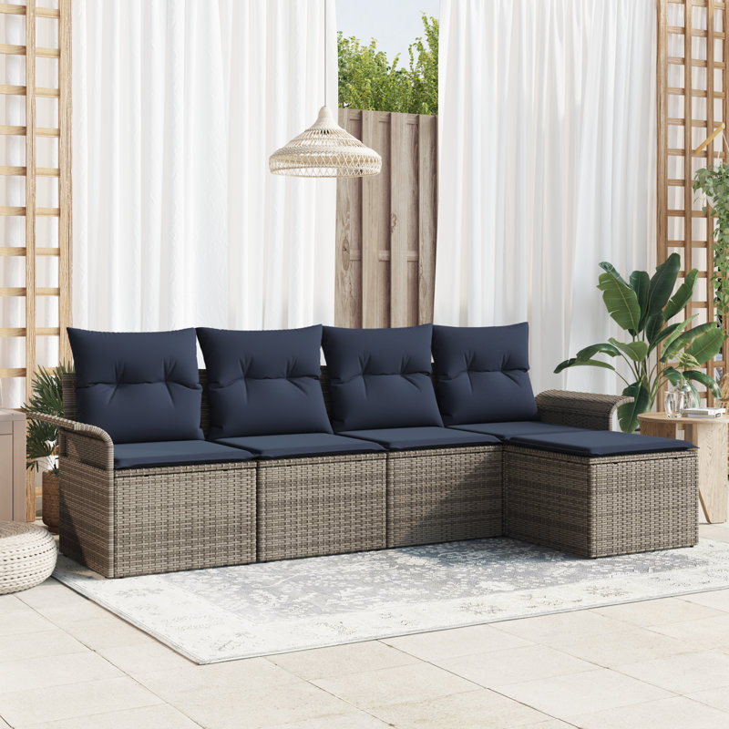 Ensemble de canapé de jardin avec coussin 5 pièces vidaXL, Structure grise / coussin bleu marine