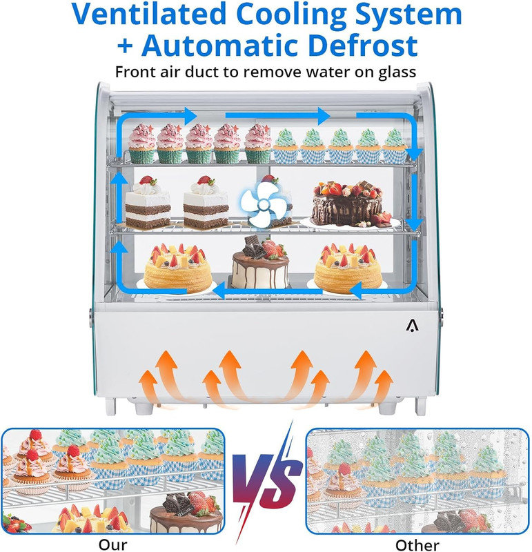 4.2 cu ft Refrigerated Display Case, Countertop Pastry Fridge with LED Light & Rear Sliding Glass Door, White for Bakery Coffee Shop