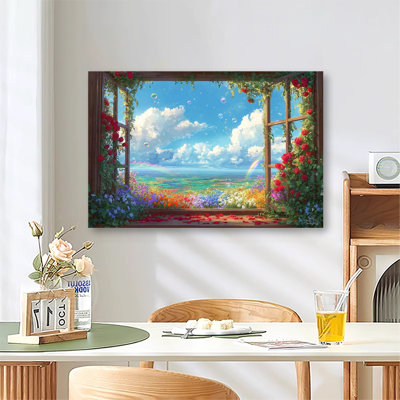 Blossom Breeze Panorama Vibrant Floral Garden Scene, Large Gallery Wrapped Canvas Wall Art Print for Living Room & Bedroom