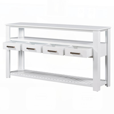 61.5'' Large Entryway Table with 4 Drawers, 3-Tier Open Shelves, Metal Handles, for Living Room, Bedroom, Foyer and Kitchen