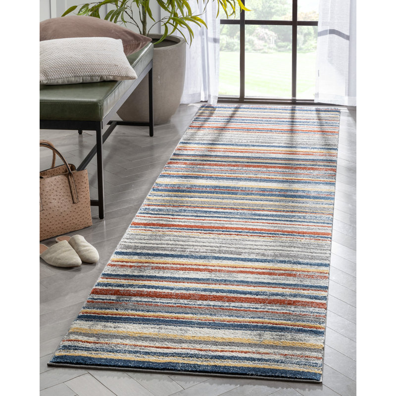 Leona Striped Synthetic Area Rug, Runner 80 x 300cm
