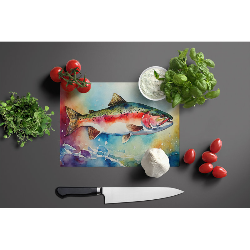 Rainbow Trout Glass Cutting Board Large