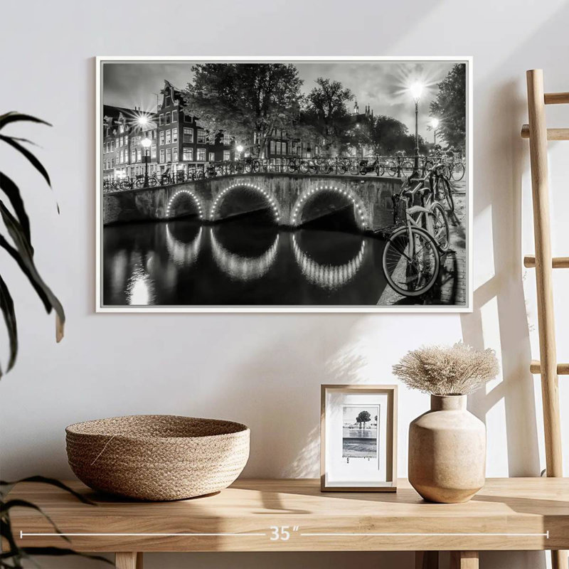 Vue moderne Amsterdam, 25 po x 17 po, Cadre flottant blanc