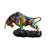 Nifao Resin Bull Statue- Multicolor Swirl Indoor/Outdoor Charging Bull Sculpture,Abstract Yellow,Blue,Red &Violet Design with Gold Horns on Glossy Black Base for Homes, Offices 14" x 4" x 9"H-14679757