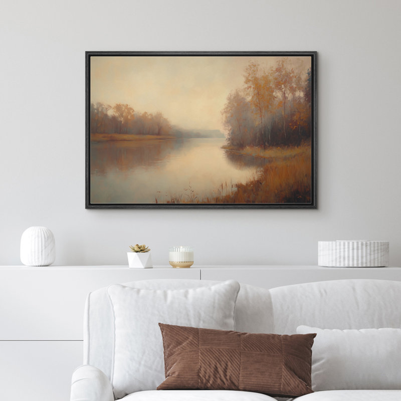 Reproduction d'art sur toile encadrée - paysage d'automne rétro, salon, décor de ferme moderne, H 16 po x l 24 po, Noir