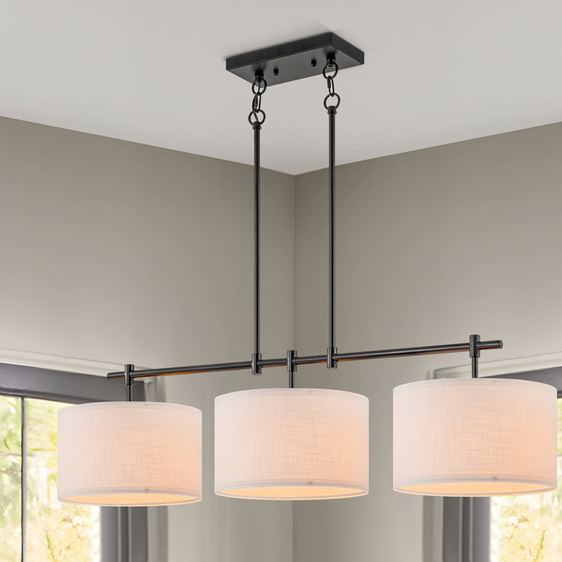 Konur 3 - Light Fabric Linear Kitchen Island Pendant, Matte Black