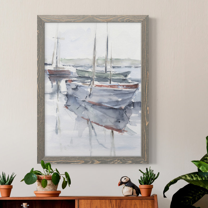 Watercolor Harbor Study I - Peinture sur toile encadrée, H 32 po x l 23 po x P 1 po, gris
