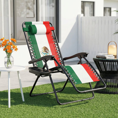 Zero Gravity Chair, Folding Recliner Outdoor Patio Lounge Chair With Adjustable Headrest and Cup Holder Tray