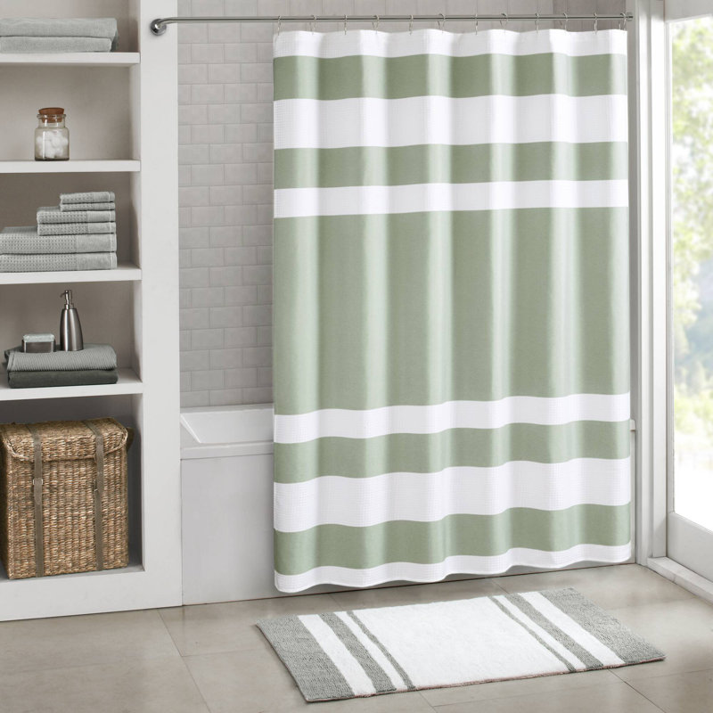 Rideau de douche Spa Waffle Sage Green 72 x 84 po avec traitement 3M, Vert sauge, H 84 po x l 72 po