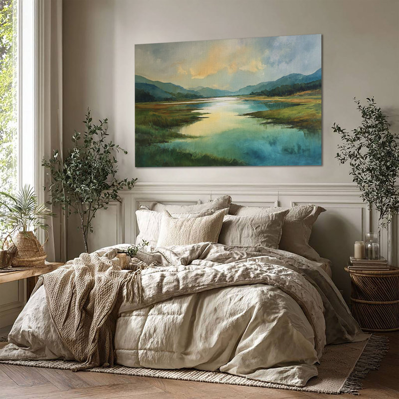 «Serene Lake Landscape», art mural sur toile grand format, L 48 po x H 32 po