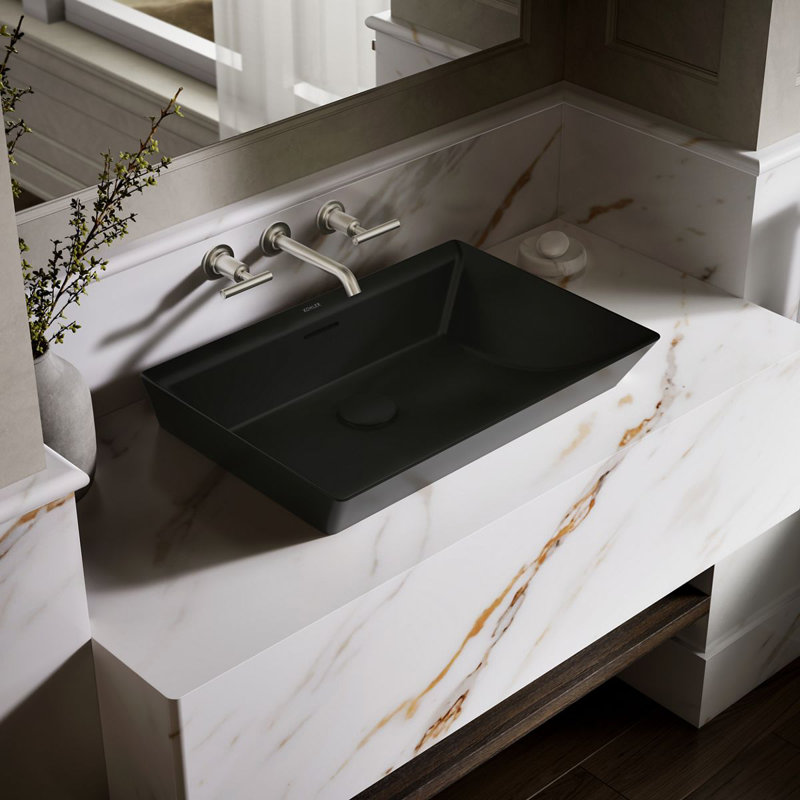Brazn Rectangle Vessel Bathroom Sink, Honed Black, Honed Black