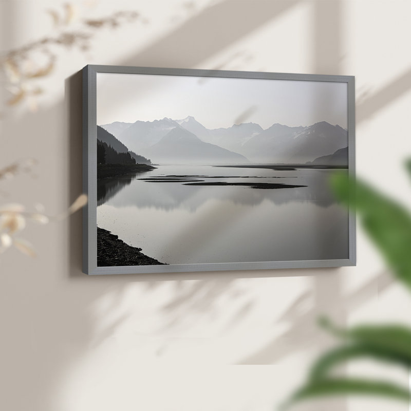 Curve Mountains -Framed Print - Restickable, Gray, 16" H x 20" W