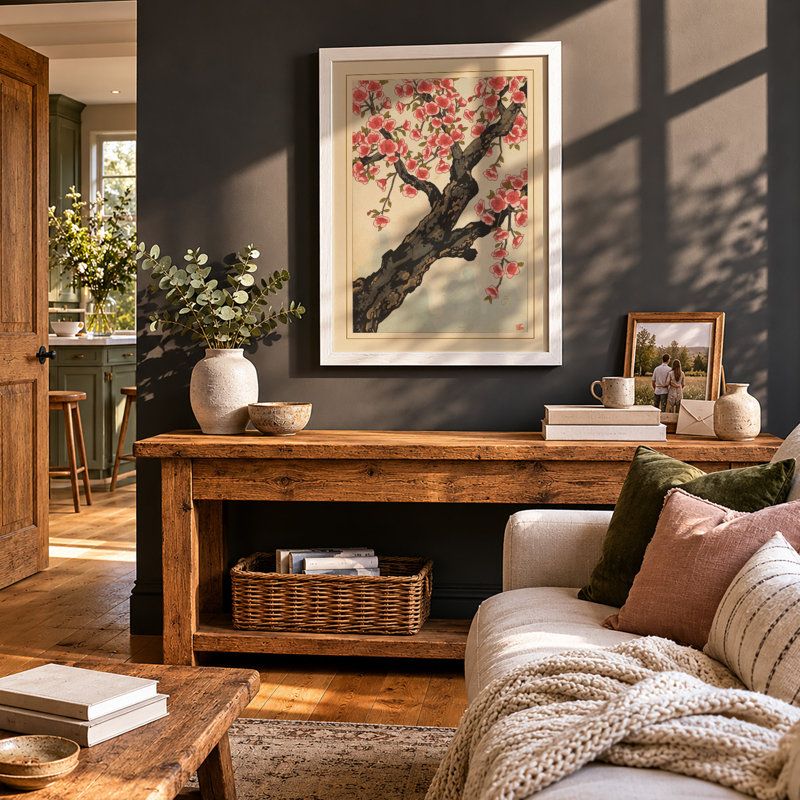 Flowering Branch in Spring Japandi - Framed Print, A4 - 29.7 x 21.0 cm, White