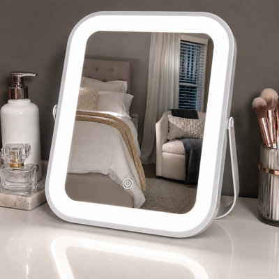 Miroir portatif à DEL en métal avec support en U, miroir de voyage, commande tactile, 3 modes de couleur