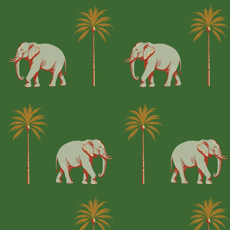 Strolling Elephant - Papier peint vert émeraude