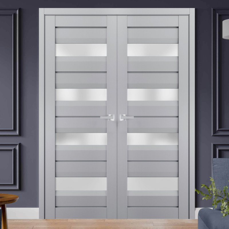 Portes françaises en bois givré Veregio, 60 po x 80 po, Gris