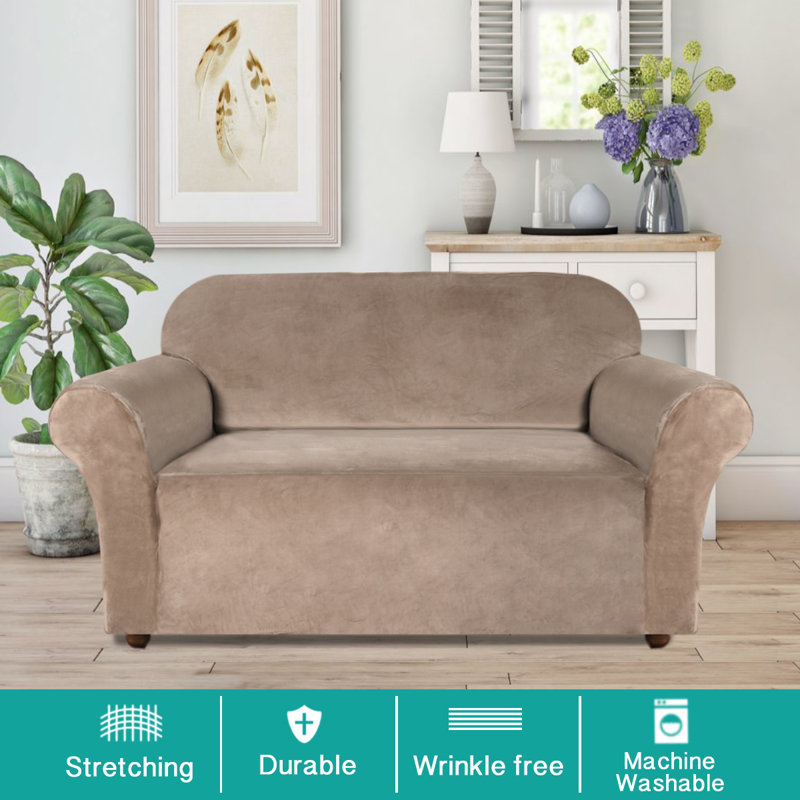 Housse de causeuse extensible en velours antidérapant et confortable, Taupe