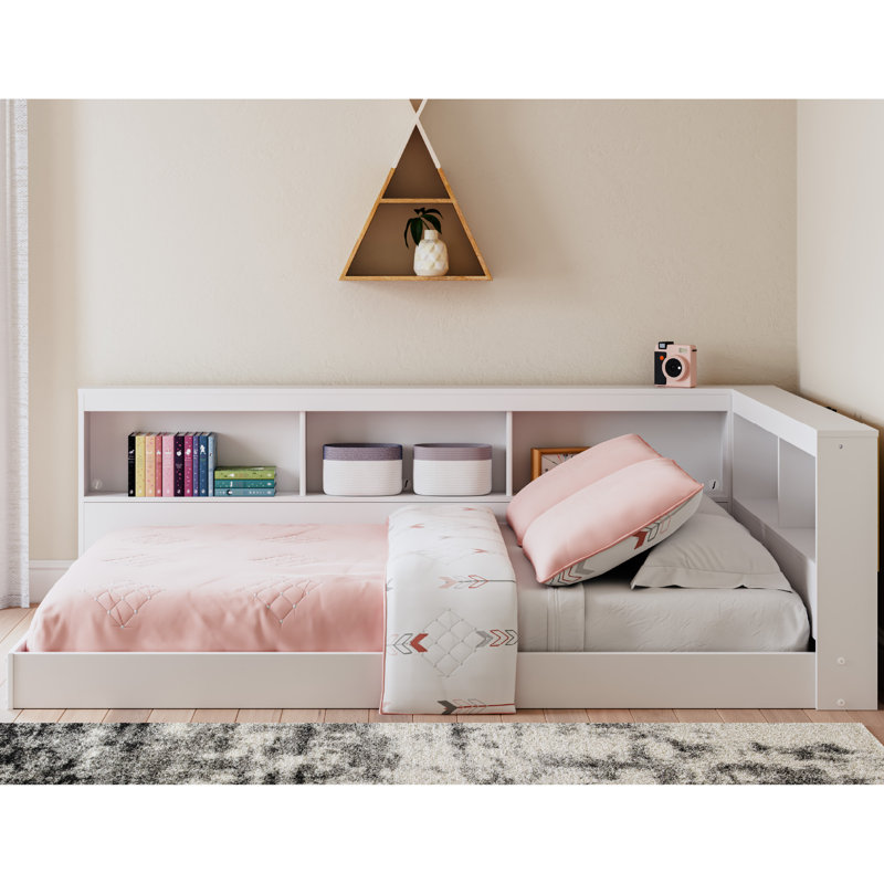 Lit en peluche avec bibliothèque, Blanc, Double