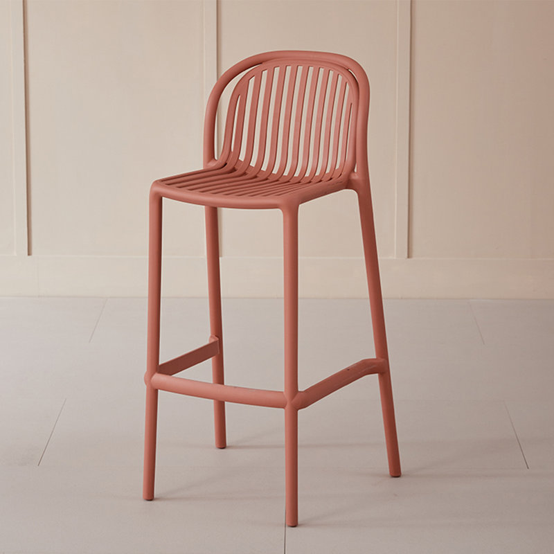 Modern And Simple Stackable Plastic High-Legged Backrest Bar Stools, Red