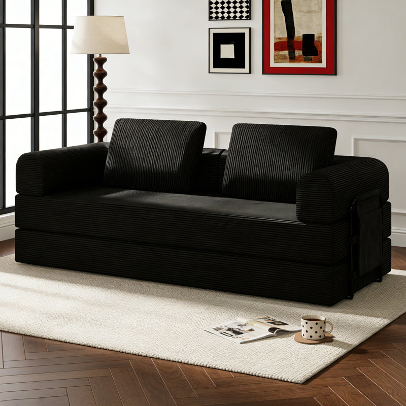 Canapé-lit convertible, futon pliable en velours côtelé avec cadre et coussin fixes, canapé-lit 3 places pour le salon, la chambre à coucher ou le studio