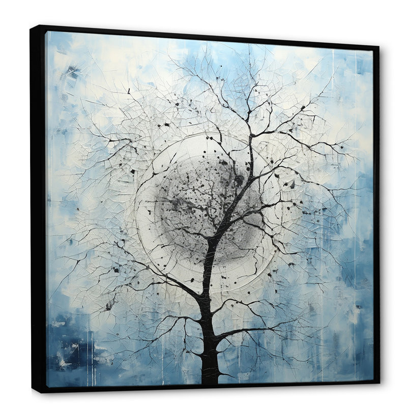 Minimalisme arbre bleu paysage IV sur toile, H 16 po x l 16 po x P 1 po, Cadre flottant noir