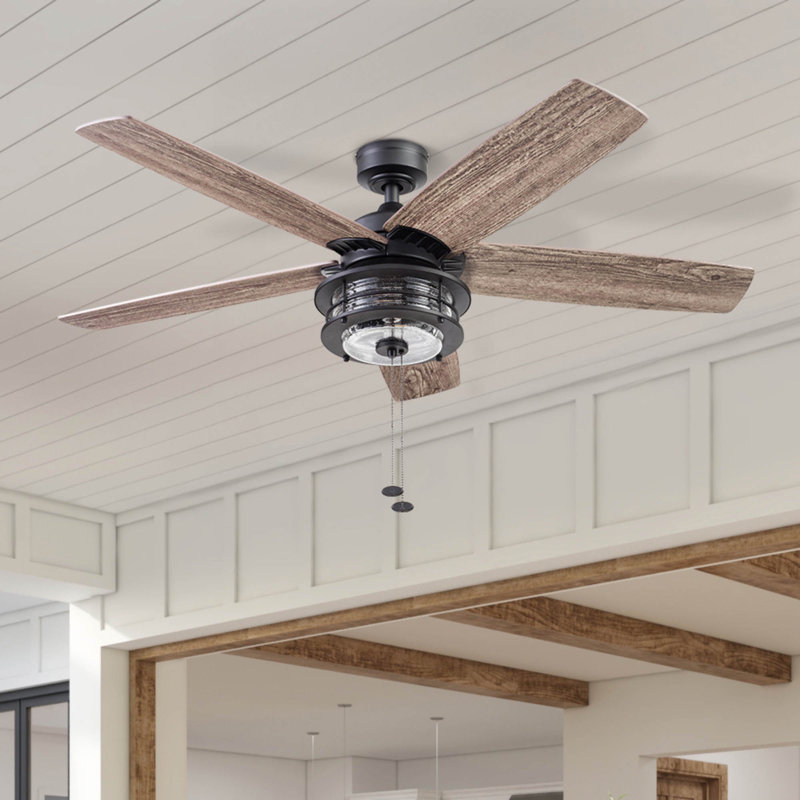 52" Matte Black Farmhouse Ceiling Fan with Reversible Blades and Light