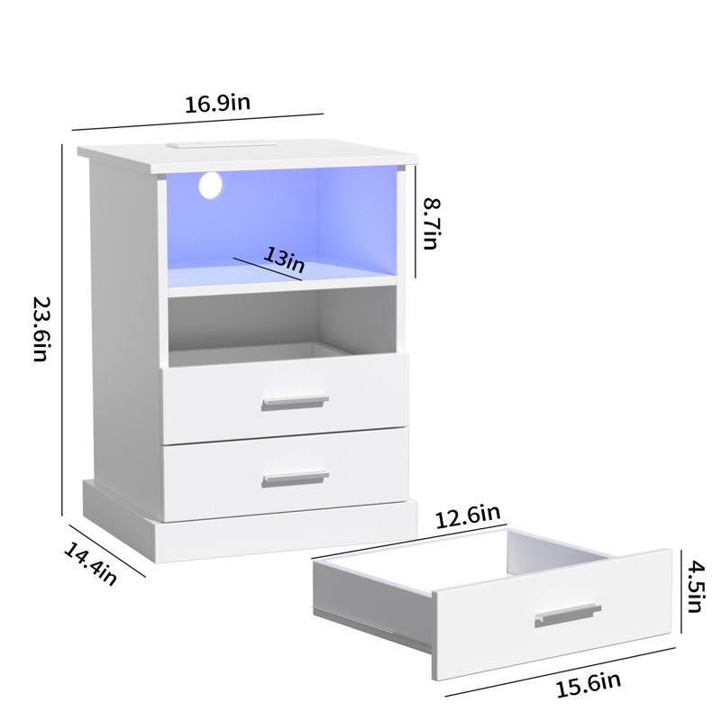 Tahliya 16.9'' W Nightstand, White, Set of 2
