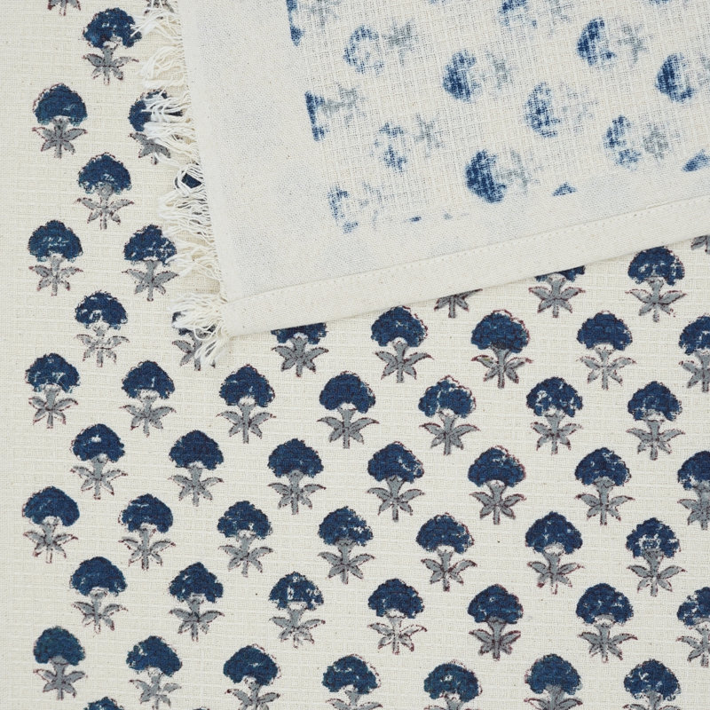 Luxury Floral Hand Block Print Waffle Cottton Hand Towels - Eco-Friendly, Stylish Home Accessories "Strawberry", Dark Blue