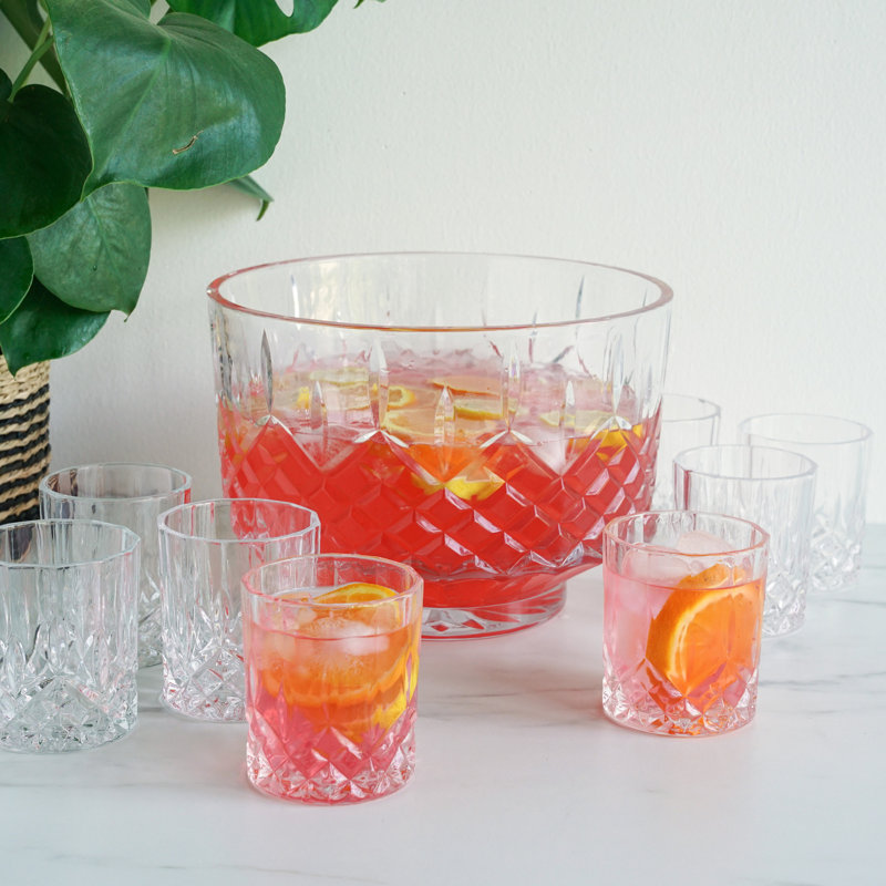 Admiral Clear Lead-Free Crystal Punch Bowl Set with 8 Tumblers