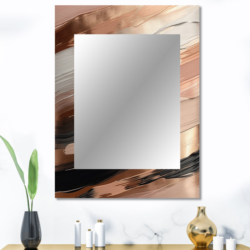 Or rose et formes roses en contemporain II - grand miroir abstrait, décor de miroir mural unique et moderne, impression d'art en métal