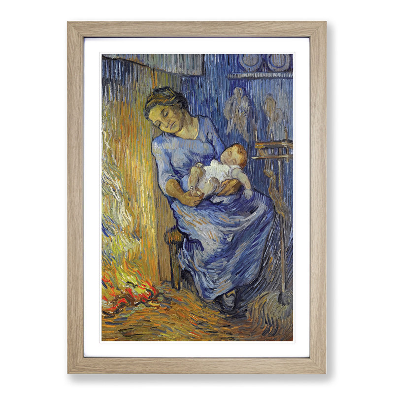 Mother with Child by Vincent Van Gogh - Framed Print, 36cm H x 27cm W x 2cm D, Oak Framed