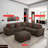 Brown Corduroy 6-Piece L-Shaped Modular Sectional Sofa Set with Ottoman