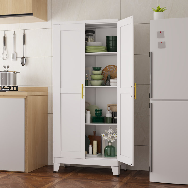 GEITIN 61"H Metal Kitchen Storage Cabinet Pantry Storage Cabinets With 2 Door And 3 Adjustable Shelves, White