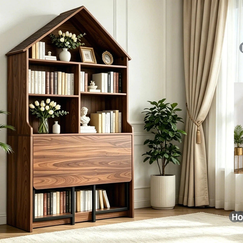 Bureau d'artisanat pliant avec tablettes de rangement, bureau convertible dissimulé en bibliothèque, bureau pliable avec rangement, bureau de disparition pour petits espaces, table de bricolage multifonctionnelle, bureau de coiffeuse