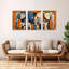 Tableau abstrait sur toile tendue à motif d'éléphant géométrique (lot de 3)-1959416648