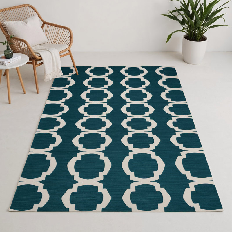 Trellis Blue Indoor and Outdoor Area Rug, Rectangle 3' x 5'